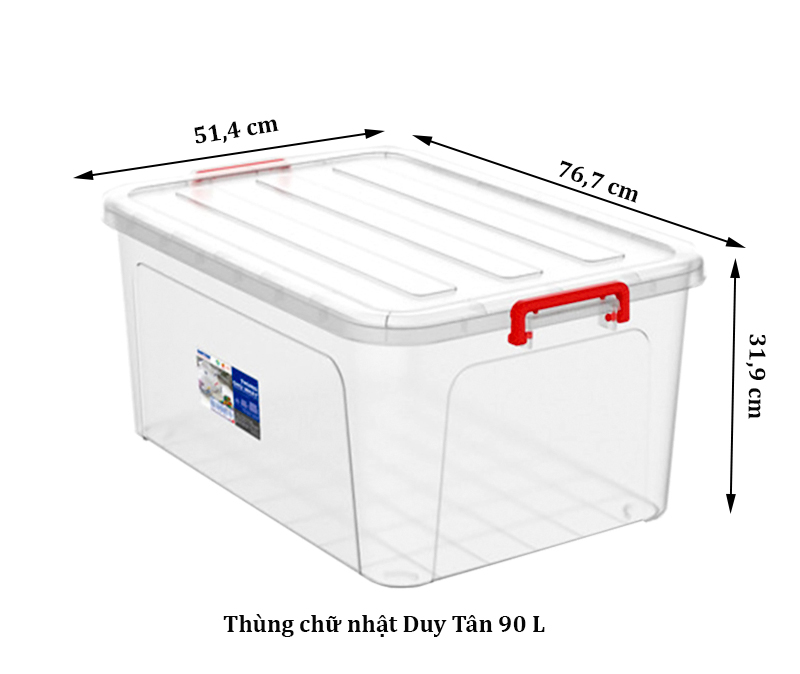 Thùng chữ nhật Duy Tân 90L nhựa trong - No.1244