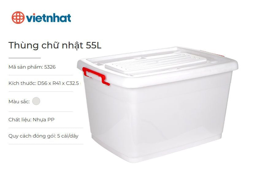 Thùng chữ nhật có bánh xe 55L 5326 – Việt Nhật